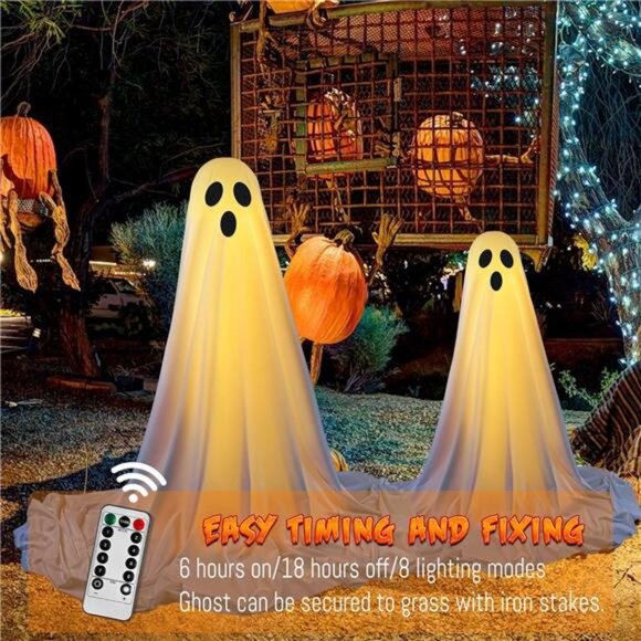 2 Packs Halloween Ghost Decor with Remote String Lights for Indoor/Outdoor - Picture 2 of 7